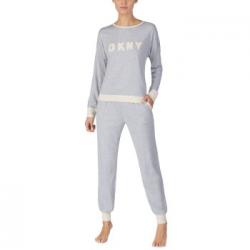 DKNY New Signature Long Sleeve Top and Jogger PJ Grå Medium Dam